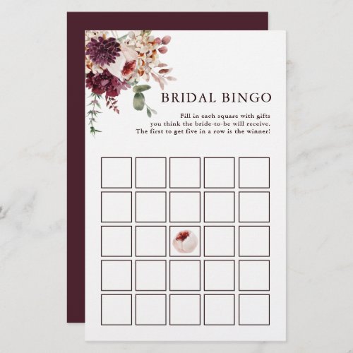 Autumn Romance Floral Bridal Bingo Game 