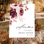 Autumn Romance Floral Bridal Shower Welcome Foam Board<br><div class="desc">This wedding bridal shower welcome sign features a watercolor flower bouquet of dahlia,  garden rose,  peony,  and pampas grass in burgundy red,  maroon,  blush pink over fall leaves. For more advanced customization of this design,  please click the BLUE DESIGN TOOL BUTTON. Matching items are also available.</div>