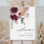 Autumn Romance Floral Bridal Shower Welcome Foam Board<br><div class="desc">This wedding bridal shower welcome sign features a watercolor flower bouquet of dahlias,  garden roses,  and peony in burgundy red,  maroon,  blush pink over fall leaves. For more advanced customization of this design,  please click the BLUE DESIGN TOOL BUTTON. Matching items are also available.</div>