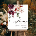 Autumn Romance Floral Bridal Shower Welcome Poster<br><div class="desc">This bridal shower welcome sign (poster) features a watercolor flower bouquet of dahlias,  garden roses,  and peony in burgundy red,  maroon,  blush pink over fall leaves. For more advanced customization of this design,  please click the BLUE DESIGN TOOL BUTTON. Matching items are also available.</div>