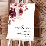 Autumn Romance Floral Bridal Shower Welcome Sign<br><div class="desc">This bridal shower welcome sign features a watercolor flower bouquet of dahlia,  garden rose,  peony,  and pampas grass in burgundy red,  maroon,  blush pink over fall leaves. For more advanced customization of this design,  please click the BLUE DESIGN TOOL BUTTON. Matching items are also available.</div>
