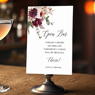 Autumn Romance Floral Wedding Open Bar Sign