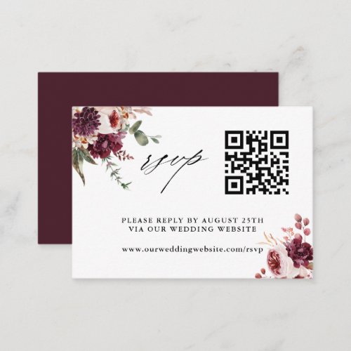 Autumn Romance Floral Wedding QR Code RSVP Enclosure Card