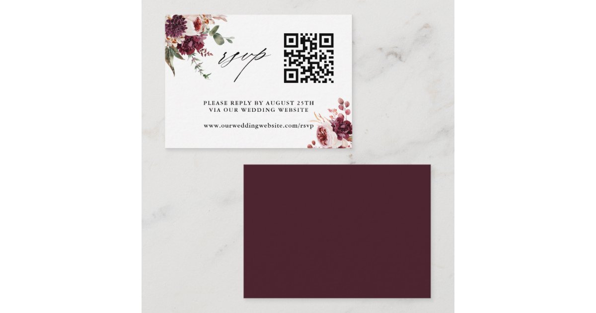 Autumn Romance Floral Wedding QR Code RSVP Enclosure Card Zazzle