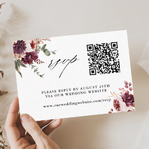 Autumn Romance Floral Wedding QR Code RSVP Enclosure Card