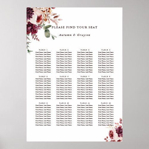 Autumn Romance Floral Wedding Seating Chart 