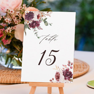 Autumn Romance Floral Wedding Table Number Card