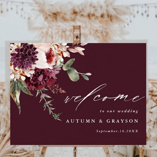 Autumn Romance Floral Wedding Welcome Sign