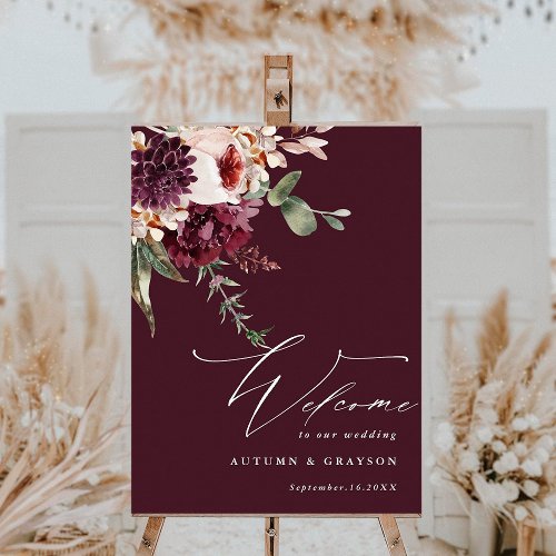 Autumn Romance Floral Wedding Welcome Sign