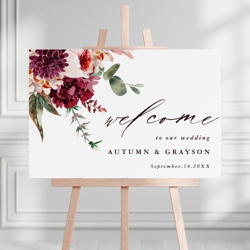 Autumn Romance Floral Wedding Welcome Sign