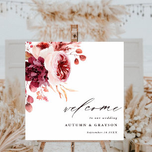 Autumn Romance Floral Wedding Welcome Square  Foam Board