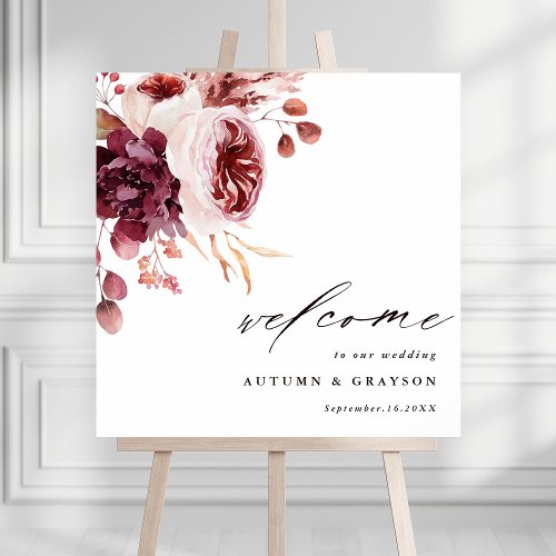 Autumn Romance Floral Wedding Welcome Square Sign