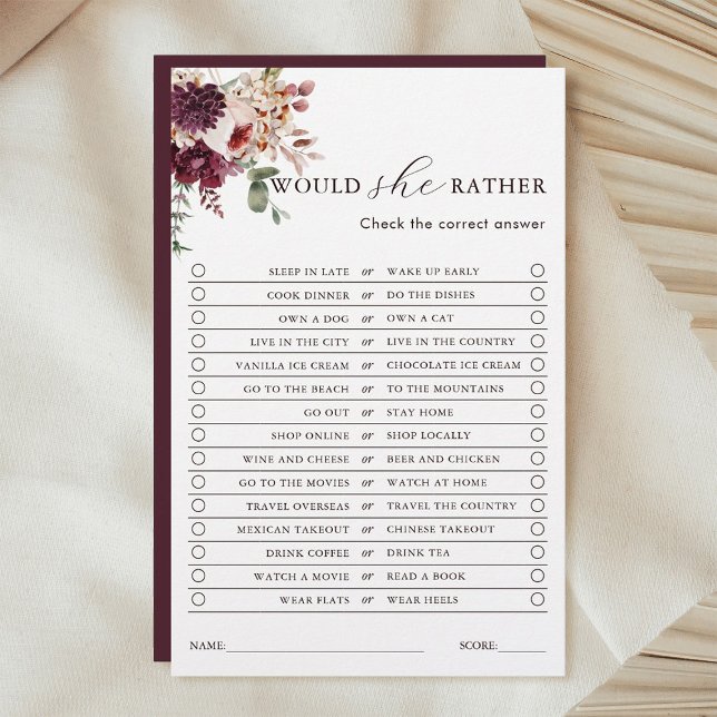 Autumn Romance Floral Would She Rather Game  (Creator Uploaded)