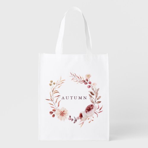 Autumn Romance Floral Wreath Personalize  Grocery Bag