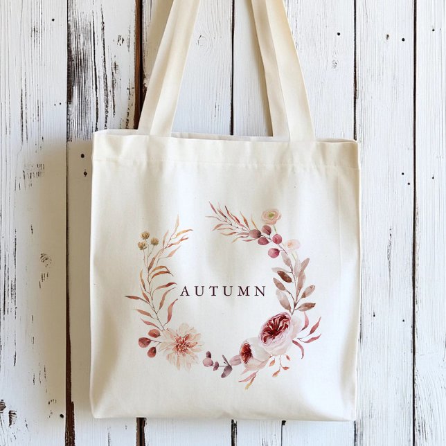Autumn Romance Floral Wreath Personalize Tote Bag (Creator Uploaded)