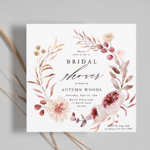 Autumn Romance Floral Wreath Wedding Bridal Shower Invitation