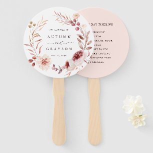 Autumn Romance Floral Wreath Wedding Day Timeline Hand Fan