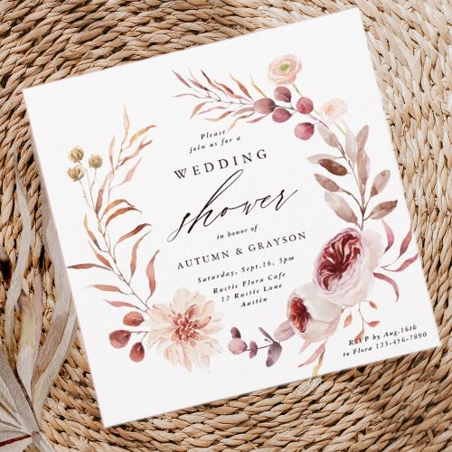 Autumn Romance Floral Wreath Wedding Shower Invitation