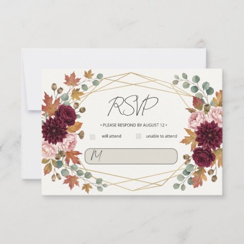 Autumn Romance Gold Floral Wedding RSVP Card