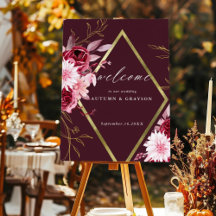 Autumn Romance Gold Frame Burgundy Wedding