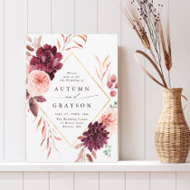 Autumn Romance Gold Frame Burgundy Wedding  Invitation