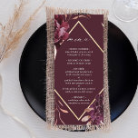 Autumn Romance Gold Frame Burgundy Wedding Menu<br><div class="desc">This wedding menu features a watercolor flower wreath of dahlias,  garden roses,  and peony in burgundy red,  maroon,  blush pink over fall leaves with a faux gold diamond shape frame. For more advanced customization of this design,  please click the BLUE DESIGN TOOL BUTTON. Matching items are also available.</div>