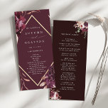Autumn Romance Gold Frame Burgundy Wedding  Program<br><div class="desc">This wedding ceremony program features a watercolor flower wreath of dahlias,  garden roses,  and peony in burgundy red,  maroon,  blush pink over fall leaves with a faux gold diamond shape frame. For more advanced customization of this design,  please click the BLUE DESIGN TOOL BUTTON. Matching items are also available.</div>