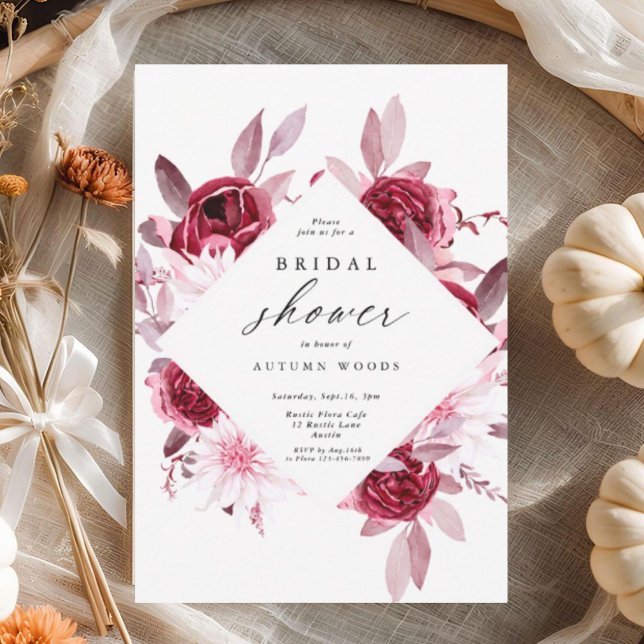 Autumn Romance Gold Frame Floral bridal shower Invitation (Creator Uploaded)