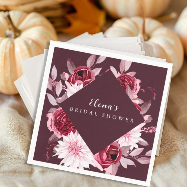 Autumn Romance Gold Frame Floral bridal shower Napkins (Creator Uploaded)