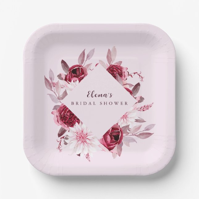 Autumn Romance Gold Frame Floral bridal shower Paper Plates (Front)