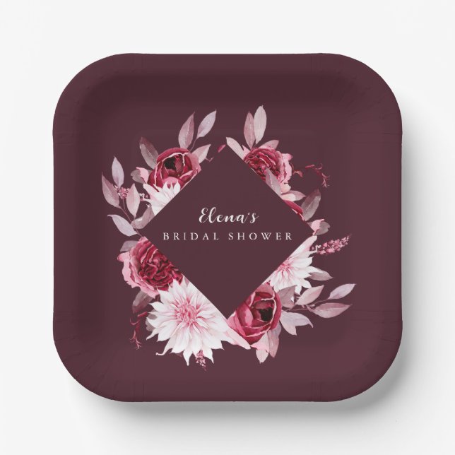 Autumn Romance Gold Frame Floral bridal shower Paper Plates (Front)