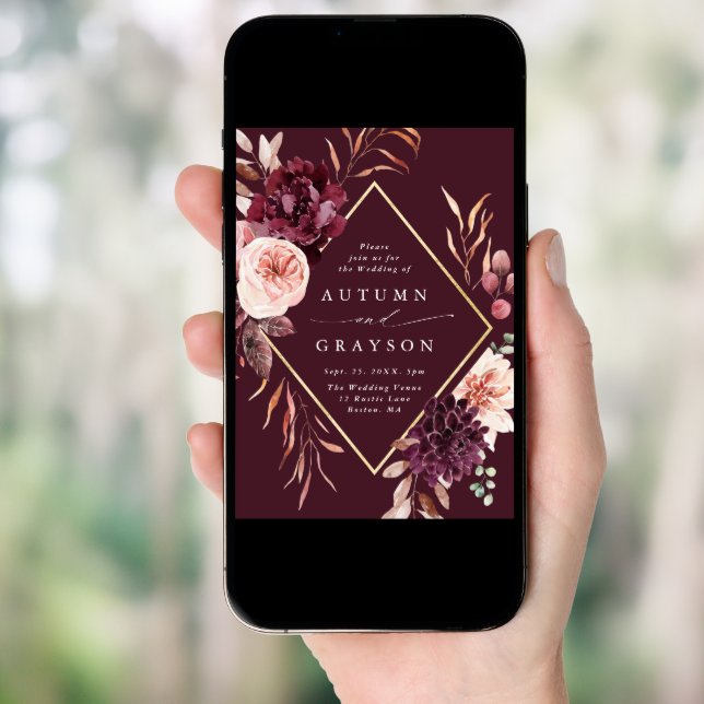 Autumn Romance Gold Frame Floral Wedding Invitation (Front Digital)