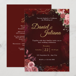Autumn Romance Gold Frame Floral Wedding Invitation