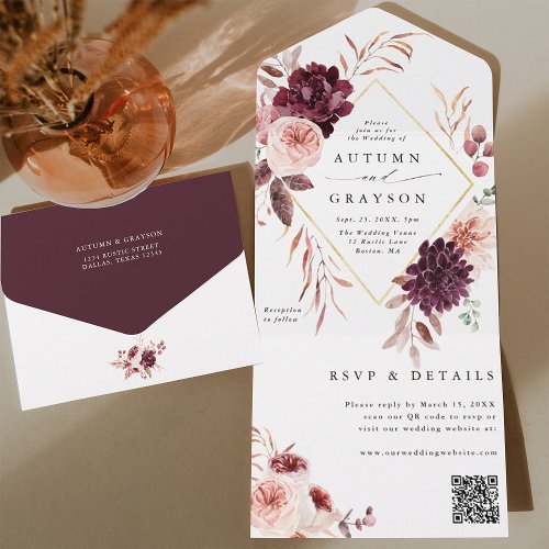 Autumn Romance Gold Geometric Wedding QR Code