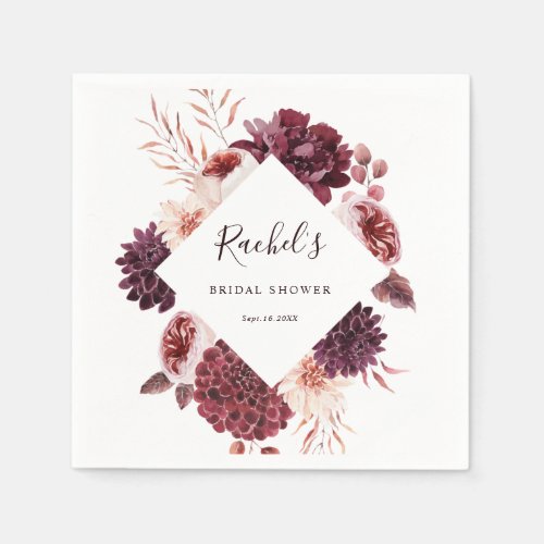 Autumn Romance Watercolor Floral Bridal Shower Napkins