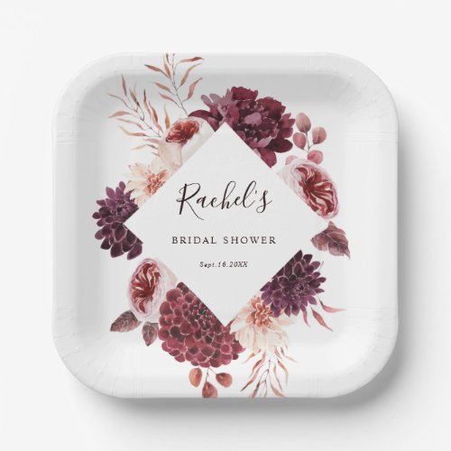 Autumn Romance Watercolor Floral Bridal Shower     Paper Plates