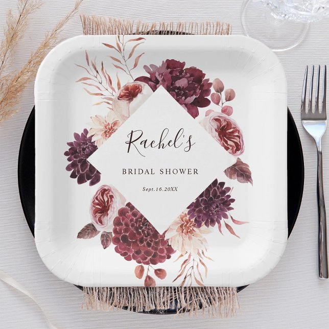 Autumn Romance Watercolor Floral Bridal Shower     Paper Plates (Creator Uploaded)