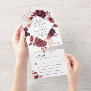 Autumn Romance Watercolor Floral Wedding  All In One Invitation