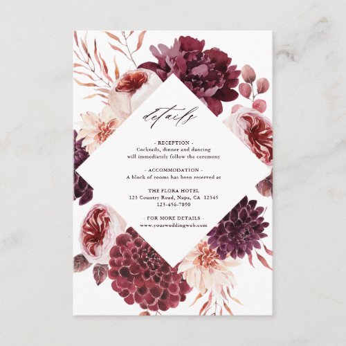 Autumn Romance Watercolor Floral Wedding Details  Enclosure Card