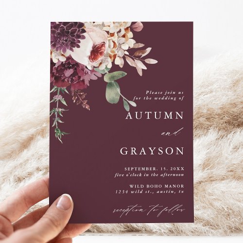 Autumn Romance Watercolor Floral Wedding Elegant Invitation