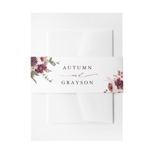 Autumn Romance Watercolor Floral Wedding  Invitation Belly Band