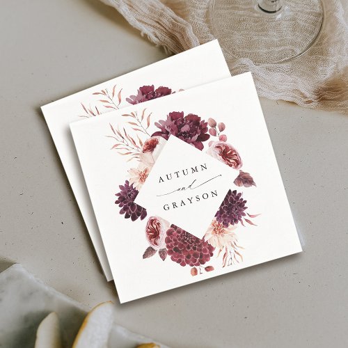 Autumn Romance Watercolor Floral Wedding Napkins