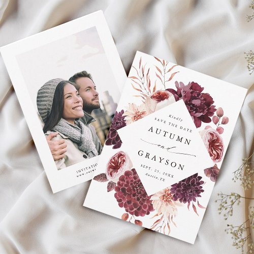Autumn Romance Watercolor Floral Wedding Photo Save The Date