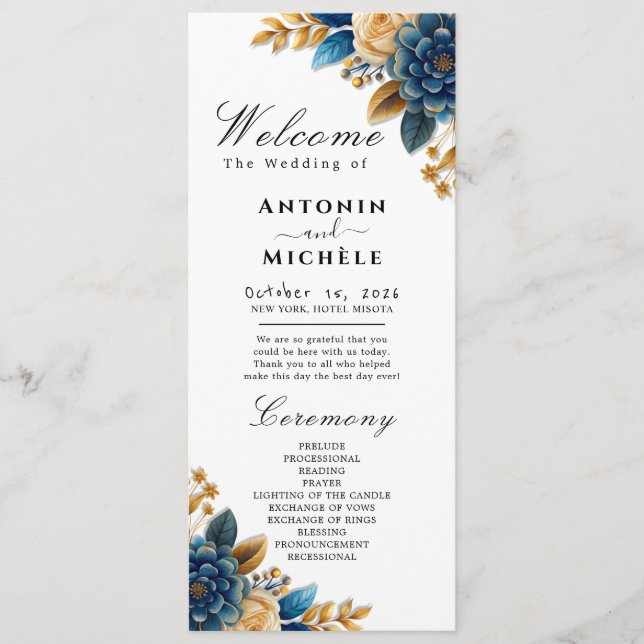 Autumn Romance Watercolor Floral Wedding Program (Front)