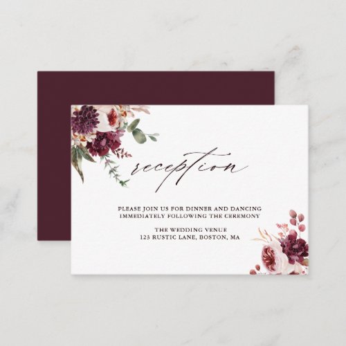 Autumn Romance Watercolor Floral Wedding Reception Enclosure Card