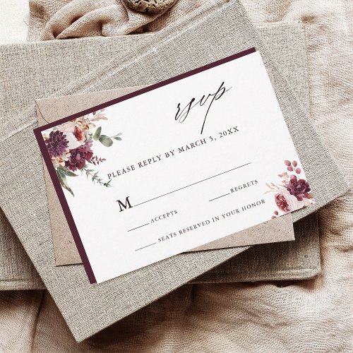 Autumn Romance Watercolor Floral Wedding RSVP
