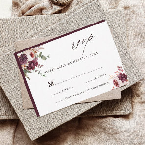 Autumn Romance Watercolor Floral Wedding RSVP Card
