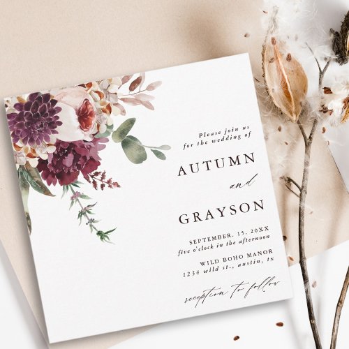 Autumn Romance Watercolor Floral Wedding Square Invitation