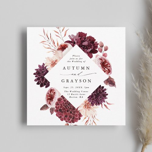 Autumn Romance Watercolor Floral Wedding Square Invitation