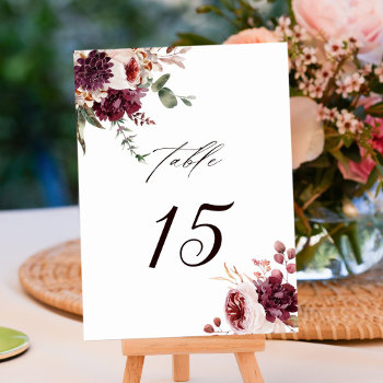 Autumn Romance Watercolor Floral Wedding Table Number by cardsbyflora at Zazzle